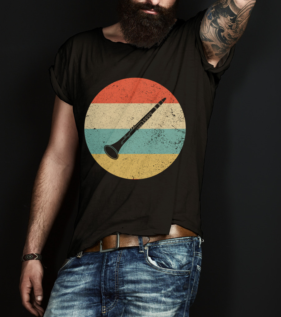 Vintage Retro Oboe Circle With Distressed Stripes T-Shirt