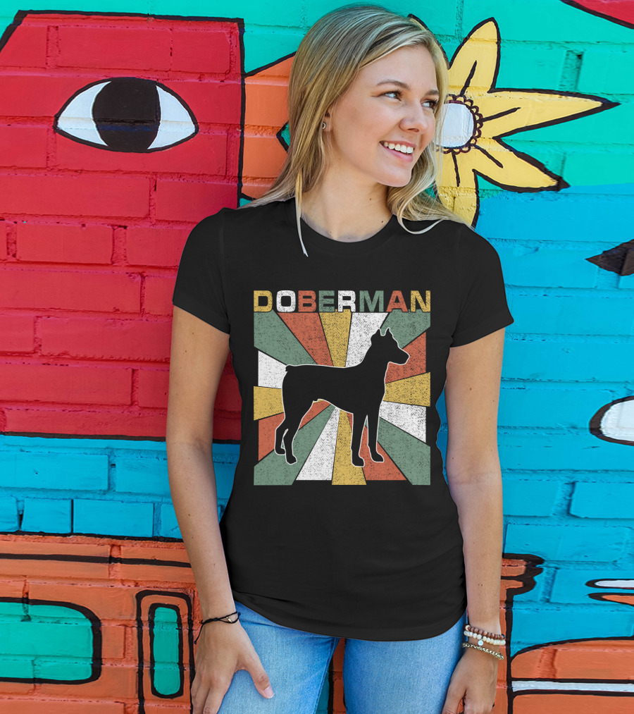 Doberman Retro 70s Silhouette Vintage Colors T-Shirt
