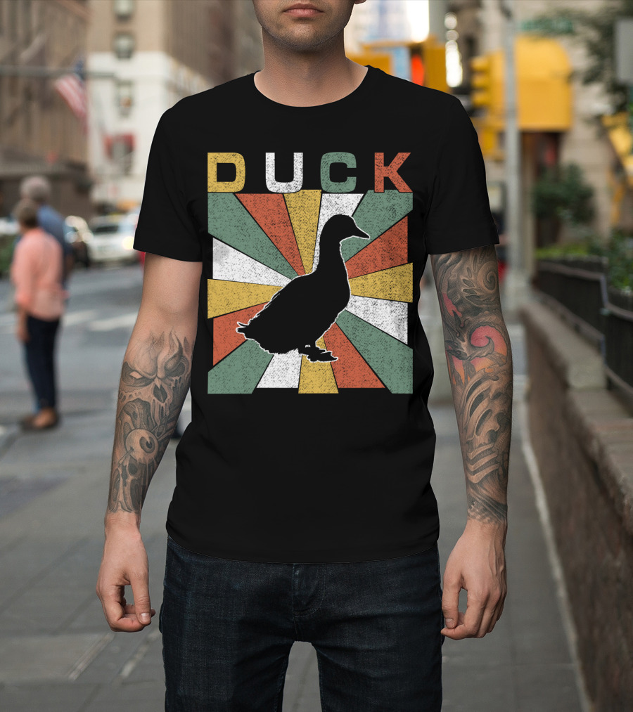 Duck Retro 70s Vintage Silhouette Sunburst T-Shirt