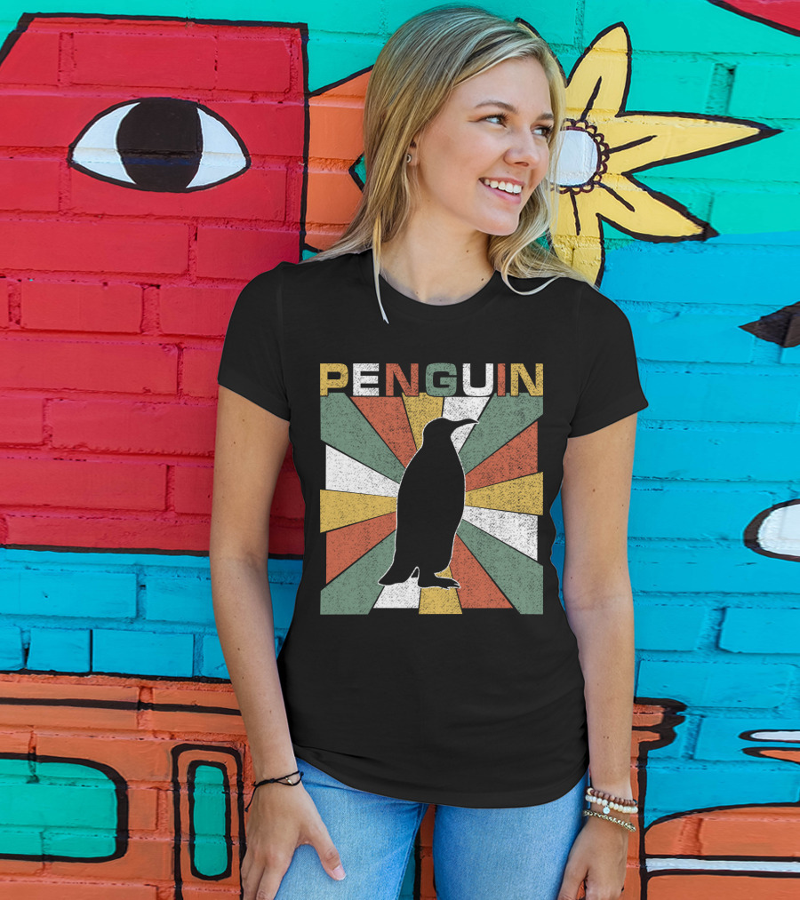 Penguin 70s Silhouette Vintage Retro Sunburst T-Shirt