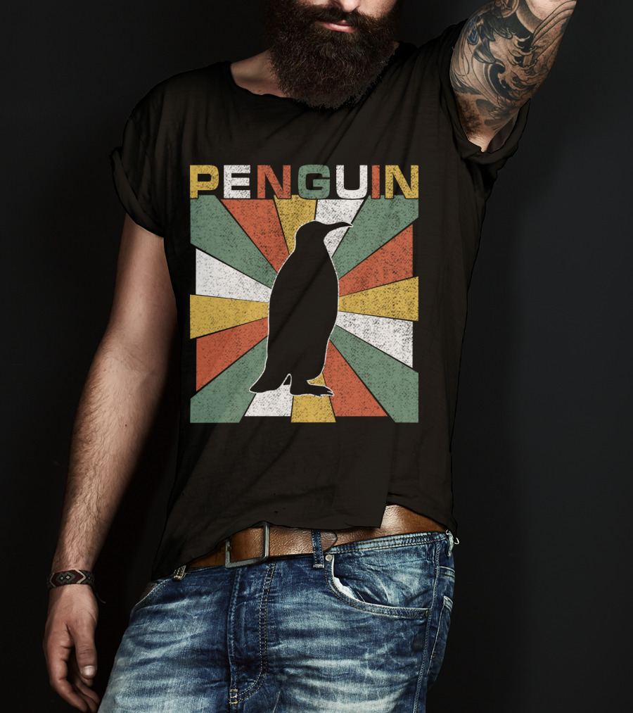 Penguin 70s Silhouette Vintage Retro Sunburst T-Shirt