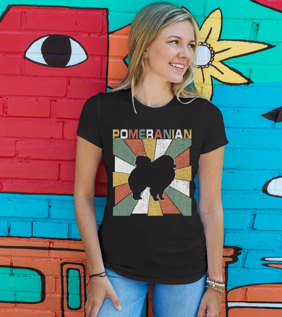 Pomeranian Dogs Retro 70s T-Shirt