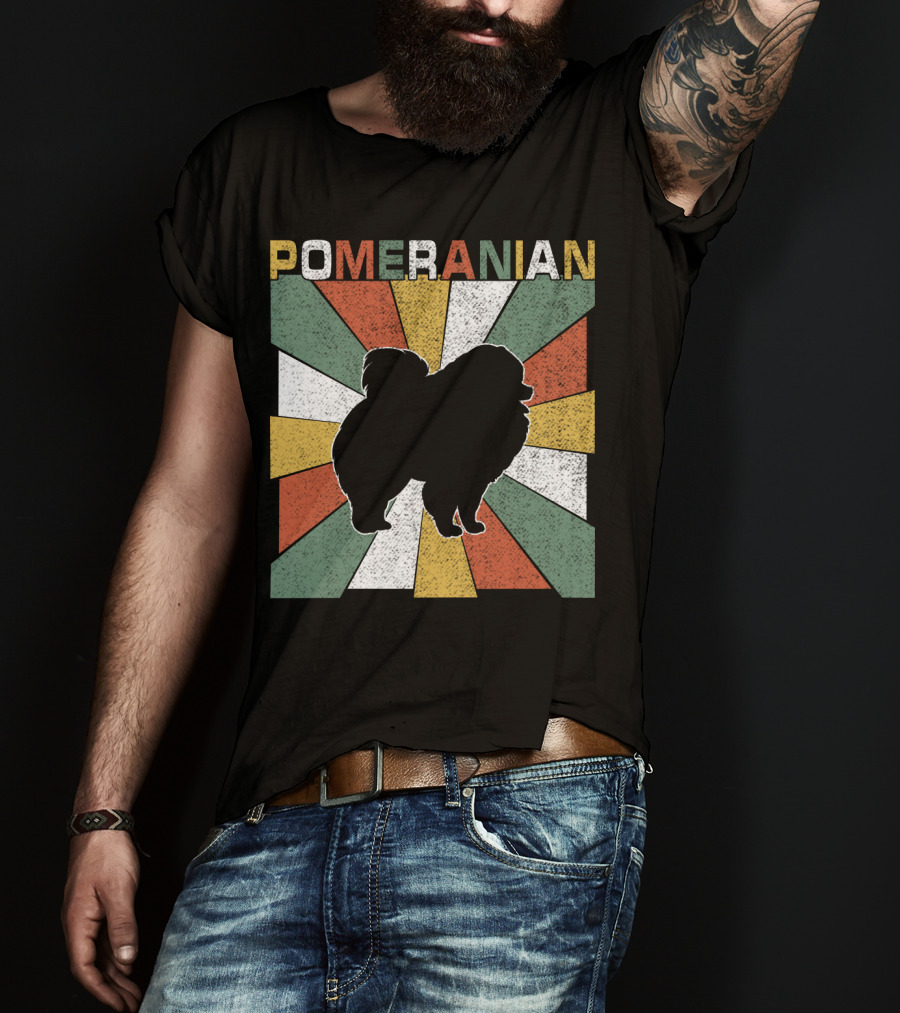 Pomeranian Dogs Retro 70s T-Shirt