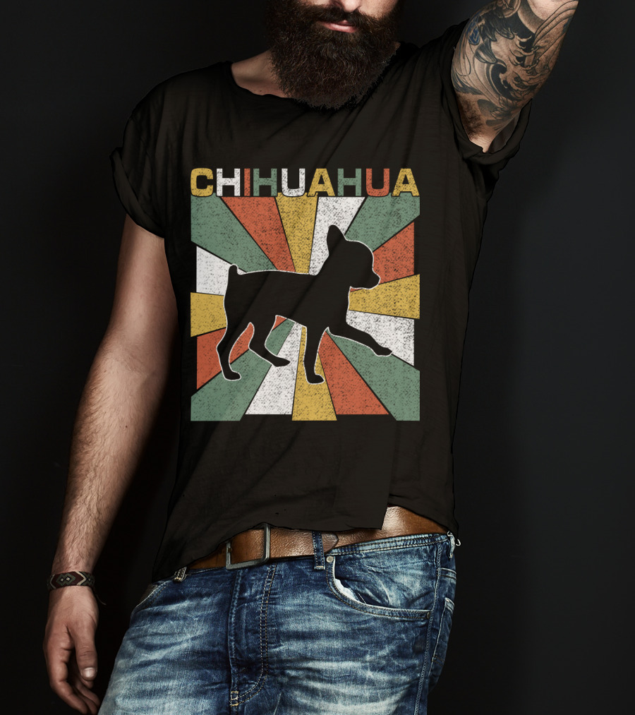 Chihuahua Retro 70s Vintage Silhouette Burst T-Shirt
