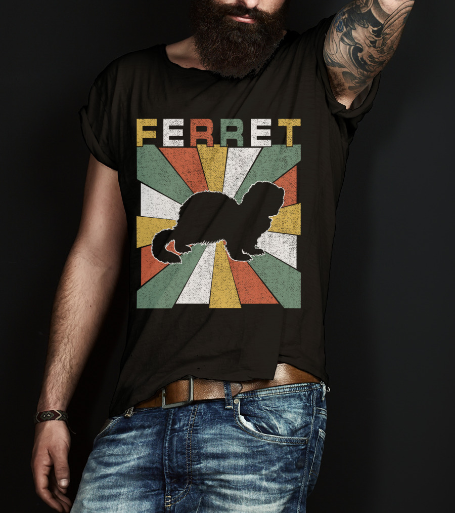 Ferret Vintage Silhouette With Retro 70s Sunburst T-Shirt