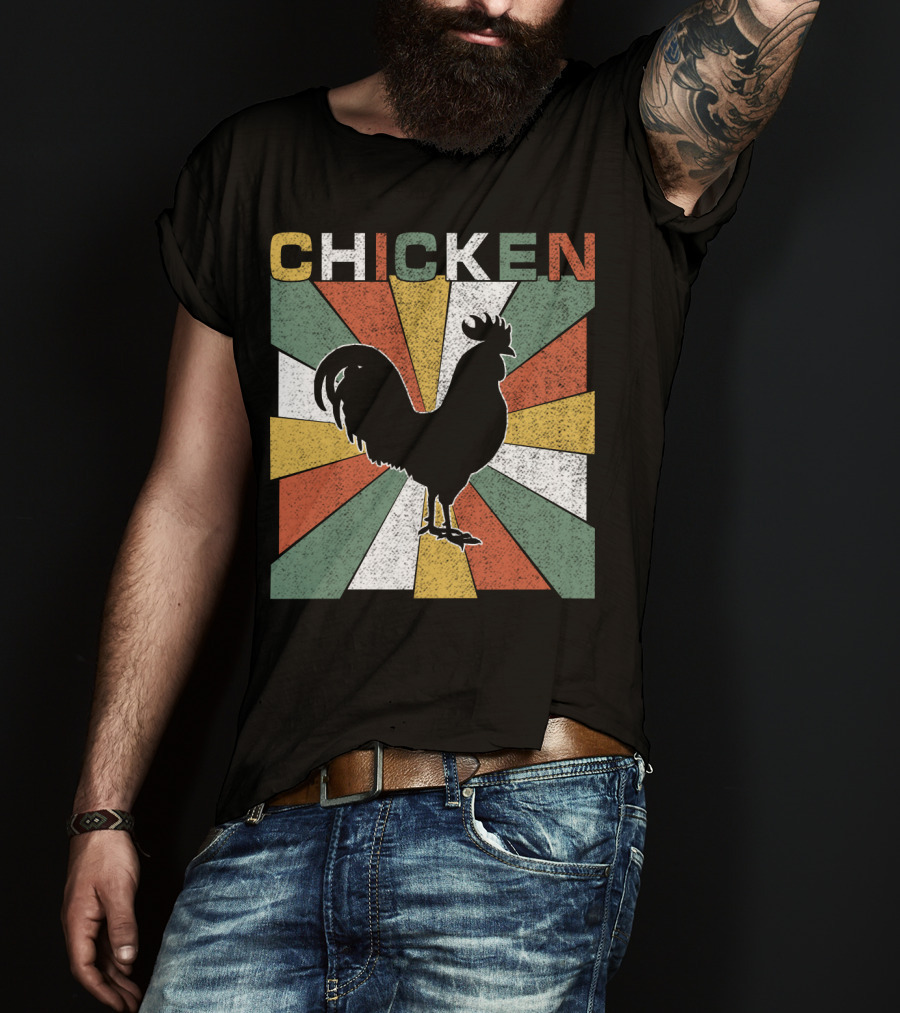 CHICKEN Retro 70s Rooster Silhouette Vintage Colors T-Shirt