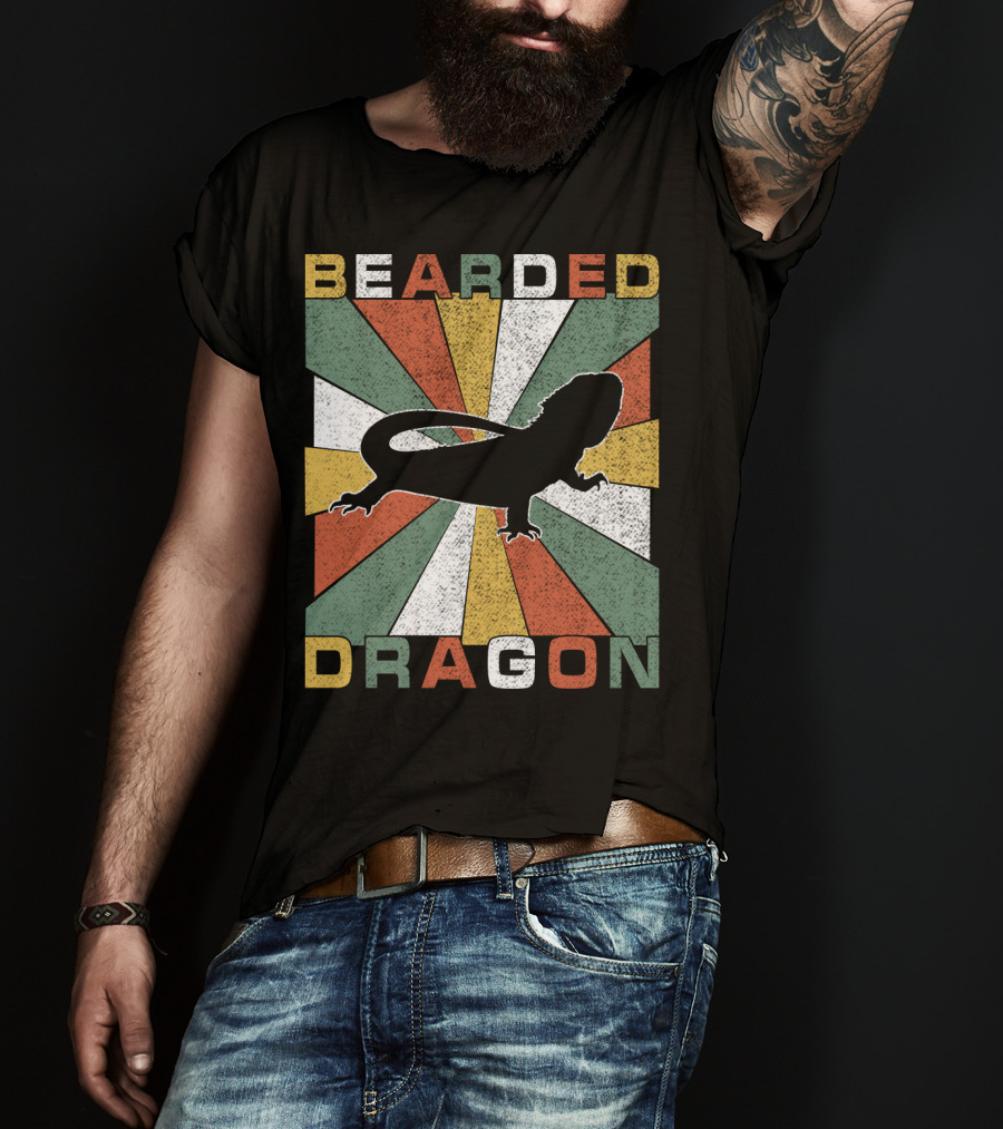 Bearded Dragon Retro 70s Vintage Silhouette Sunburst T-Shirt