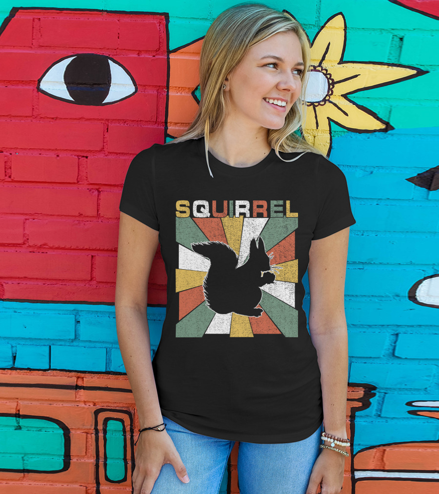 Squirrel Retro 70s Silhouette Vintage Colors T-Shirt
