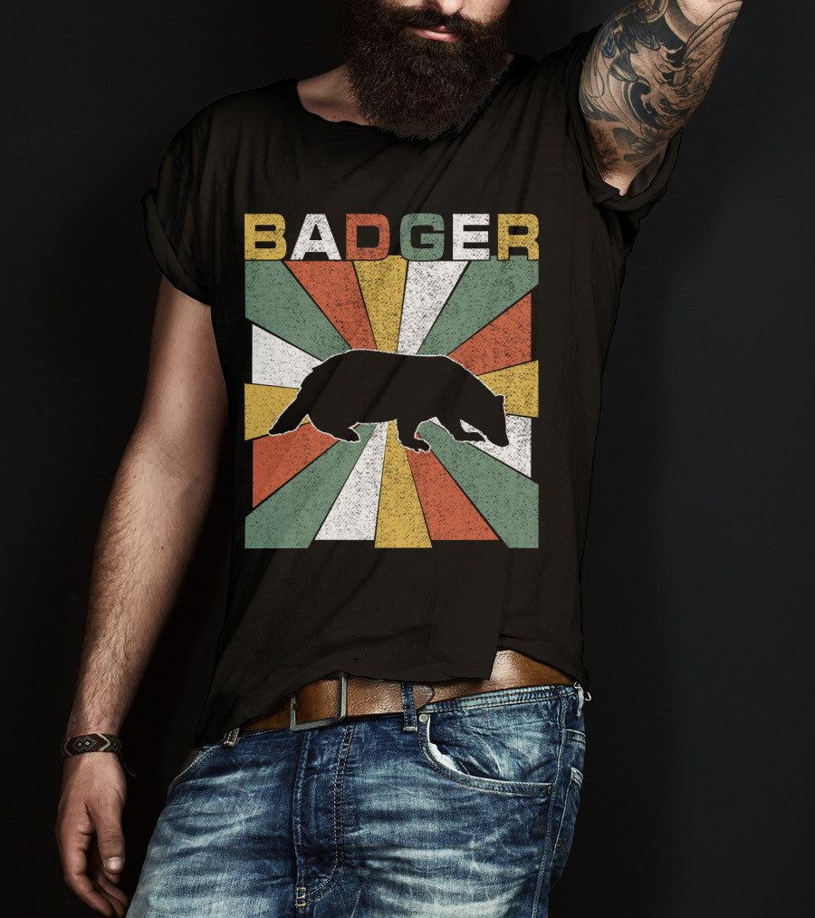 BADGER Vintage 70s Silhouette With Colorful Retro Stripes T-Shirt