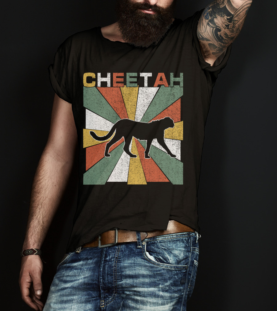 Cheetah Silhouette Retro 70s Vintage Stripes T-Shirt
