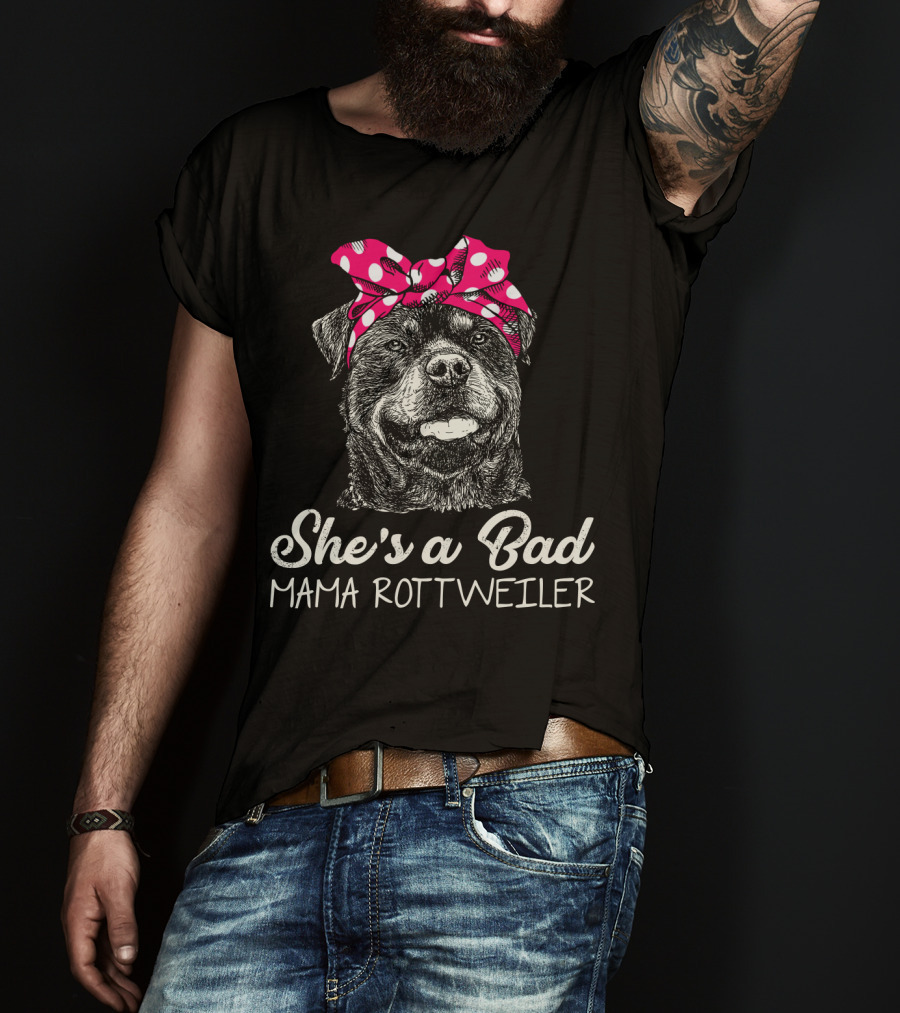 She's A Bad Mama Rottweiler With Polka Dot Scarf T-Shirt
