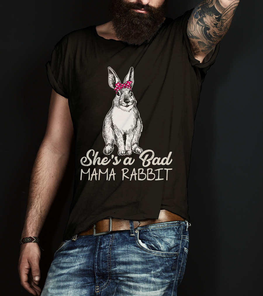 She's A Bad Mama Rabbit With Polka Dot Bow T-Shirt