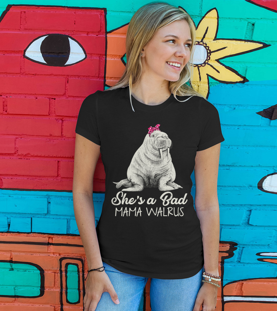 She's A Bad Mama Walrus With Red Polka Dot Bow T-Shirt