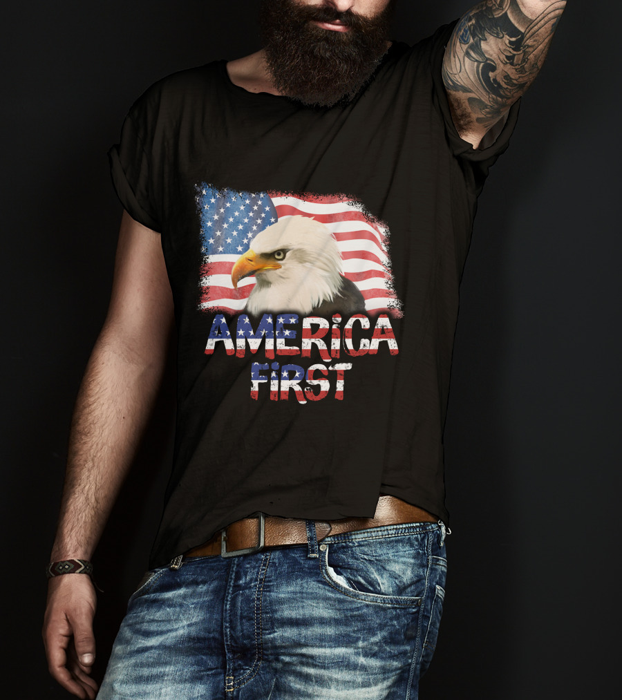 America First Patriotic Eagle With American Flag T-Shirt