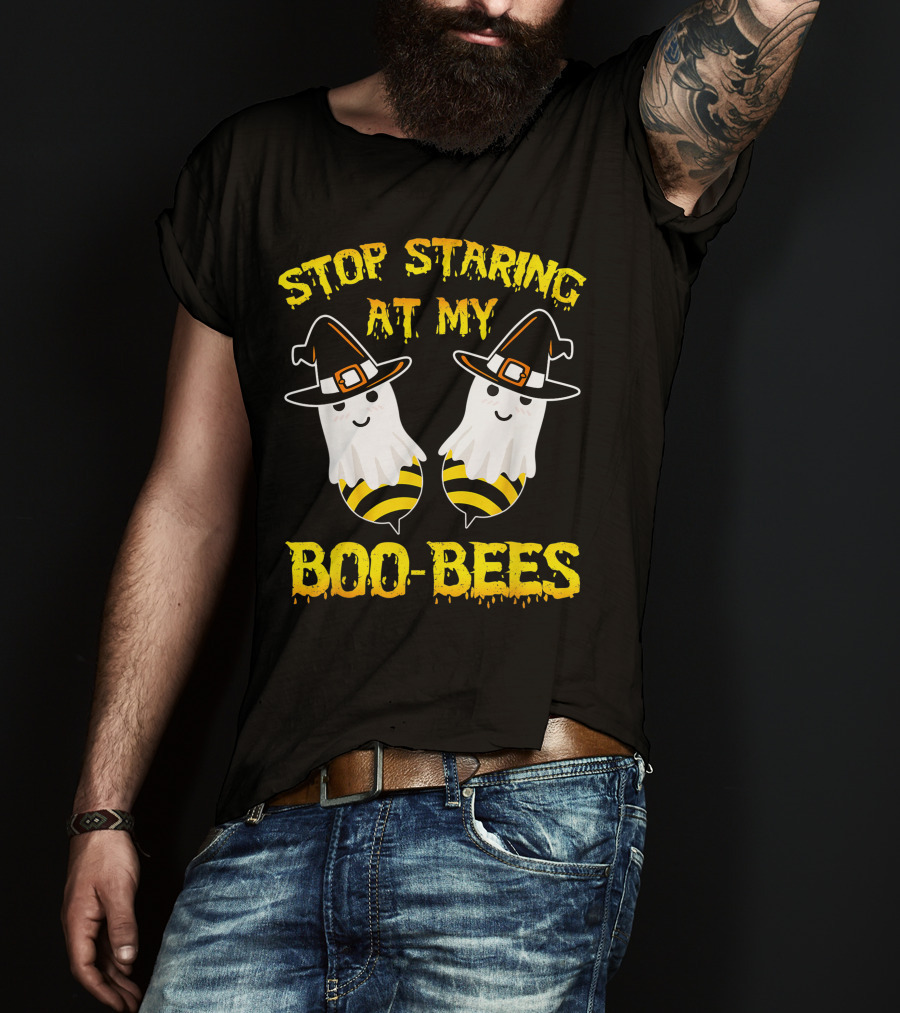 Stop Staring At My Boo Bees Halloween Ghost Bees Witch Hats T-Shirt
