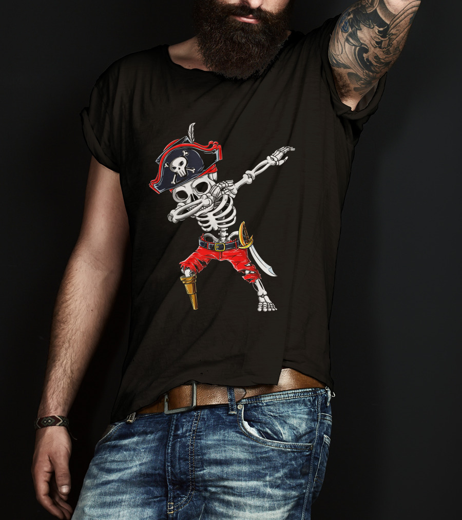 Dabbing Skeleton Pirate With Skull Hat And Sword T-Shirt