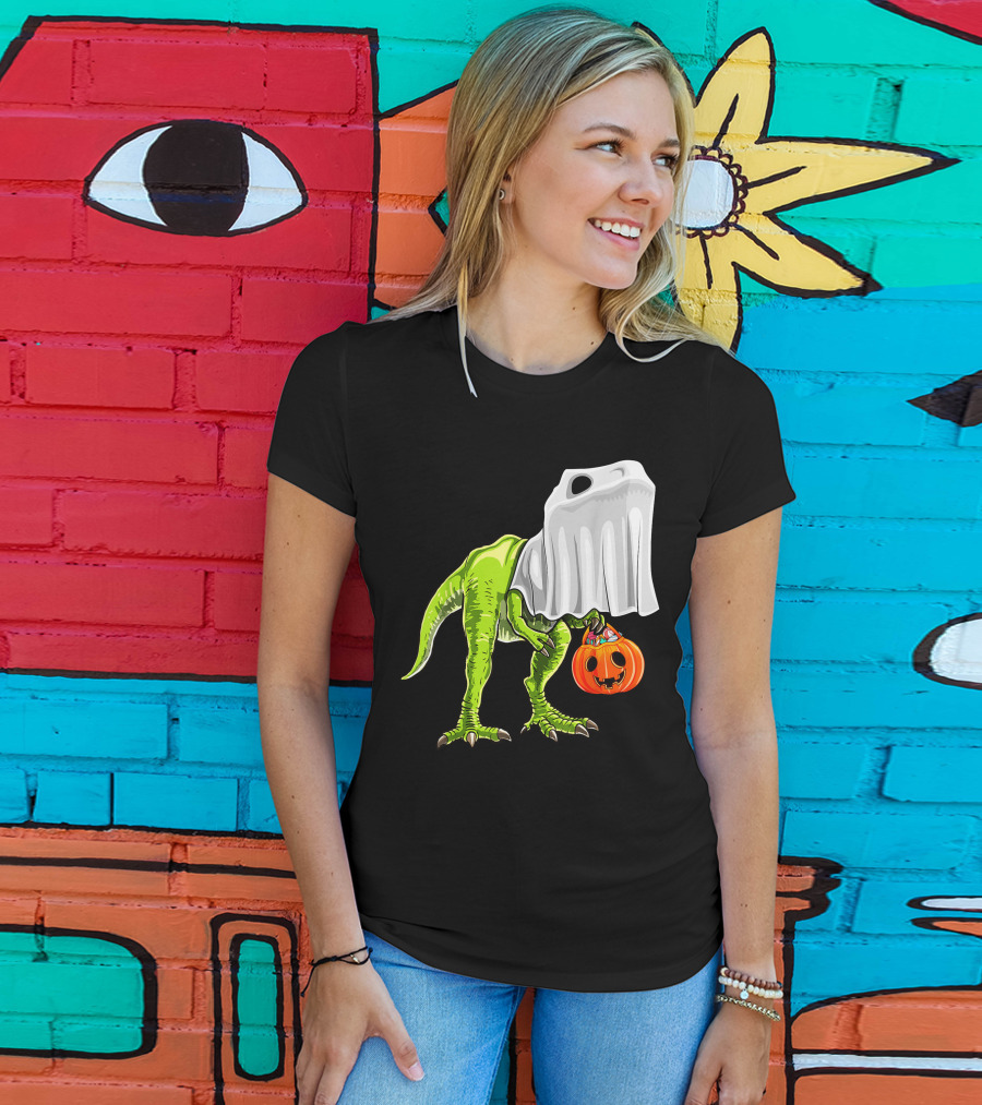Halloween Rex Dinosaur Ghost Costume Pumpkin T-Shirt