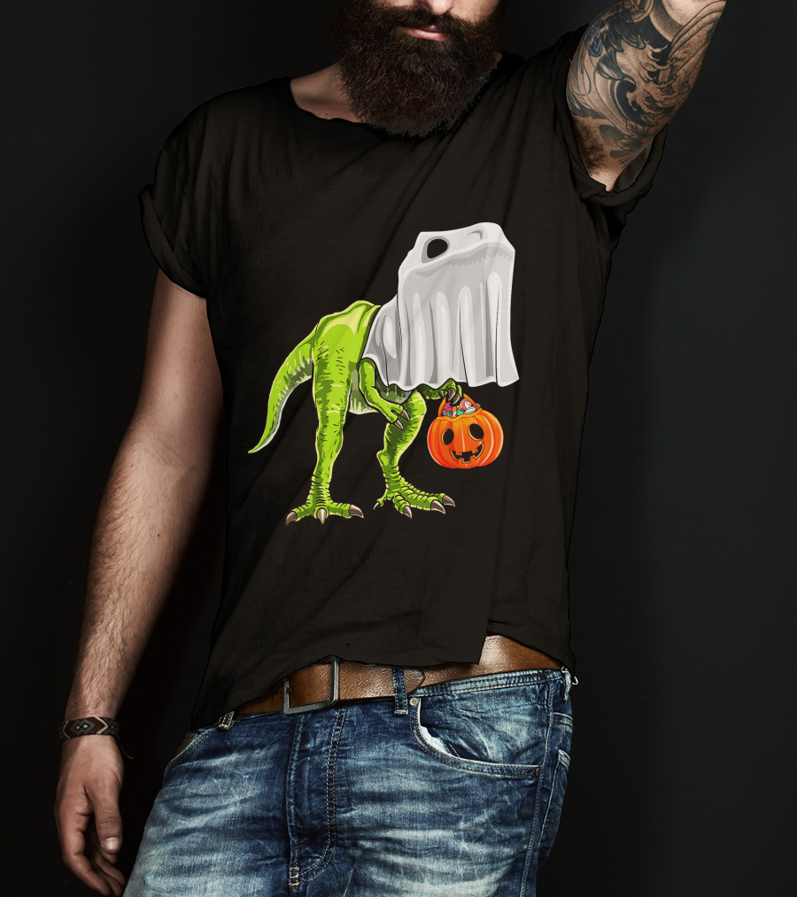 Halloween Rex Dinosaur Ghost Costume Pumpkin T-Shirt