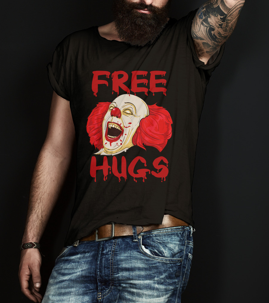 Free Hugs Halloween Evil Killer Scary Clown Horror T-Shirt