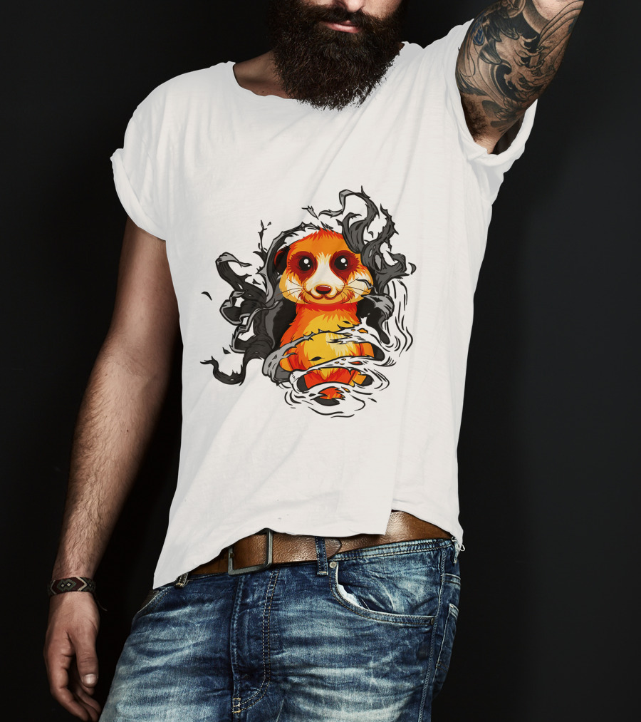 Meerkat Vivid Orange Burst Black Swirls T-Shirt