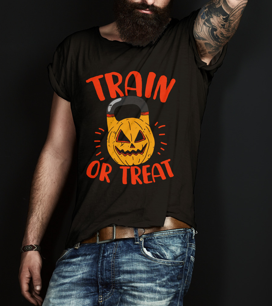 Train Or Treat Pumpkin Kettlebell T-Shirt
