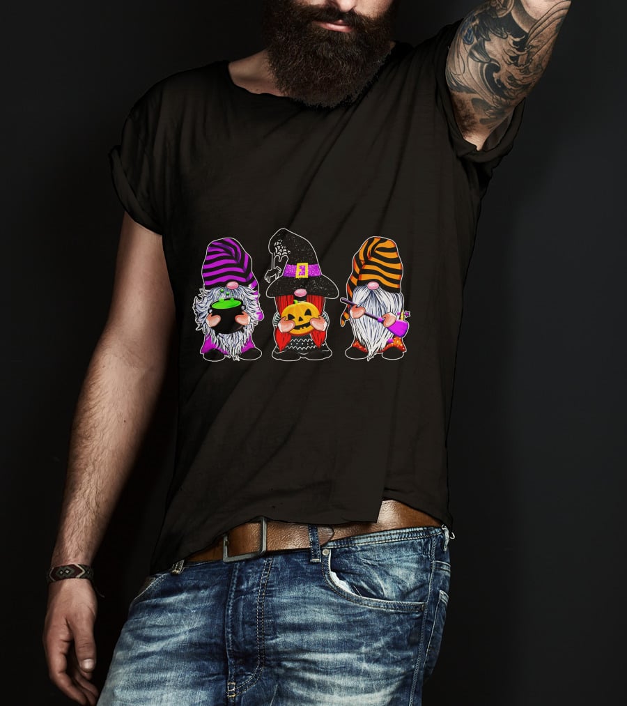 Halloween Gnomes Cute Autumn Pumpkin Fall Funny Holiday Wizard Hat Cauldron T-Shirt