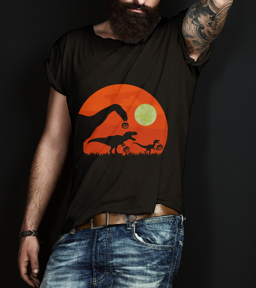 Halloween Dinosaur Rex Pumpkin Moon T-Shirt