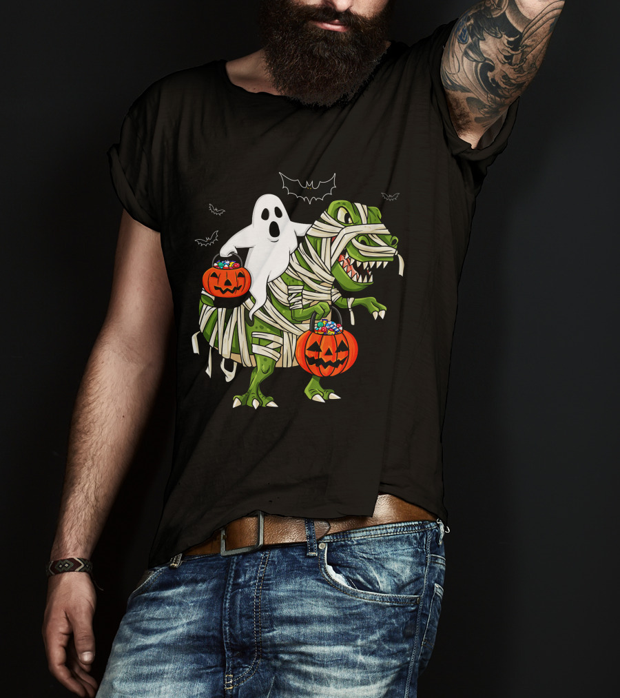 Ghost And Mummy T-Rex Halloween Candy Adventure T-Shirt