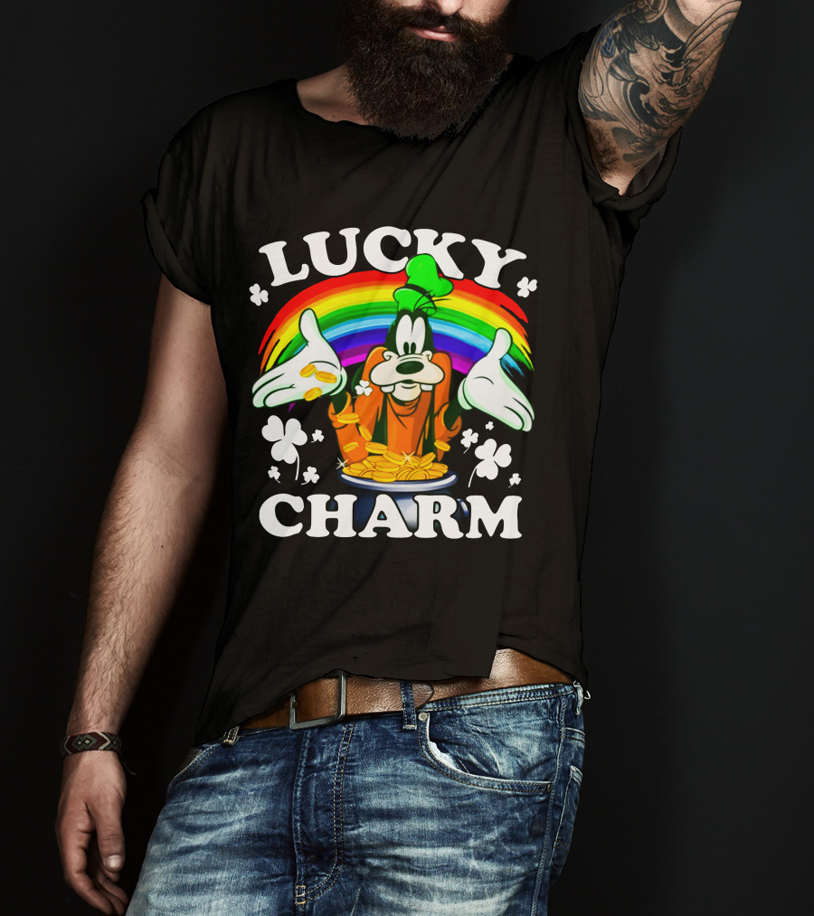 Lucky Charm Goofy With Rainbow And Gold Coins T-Shirt