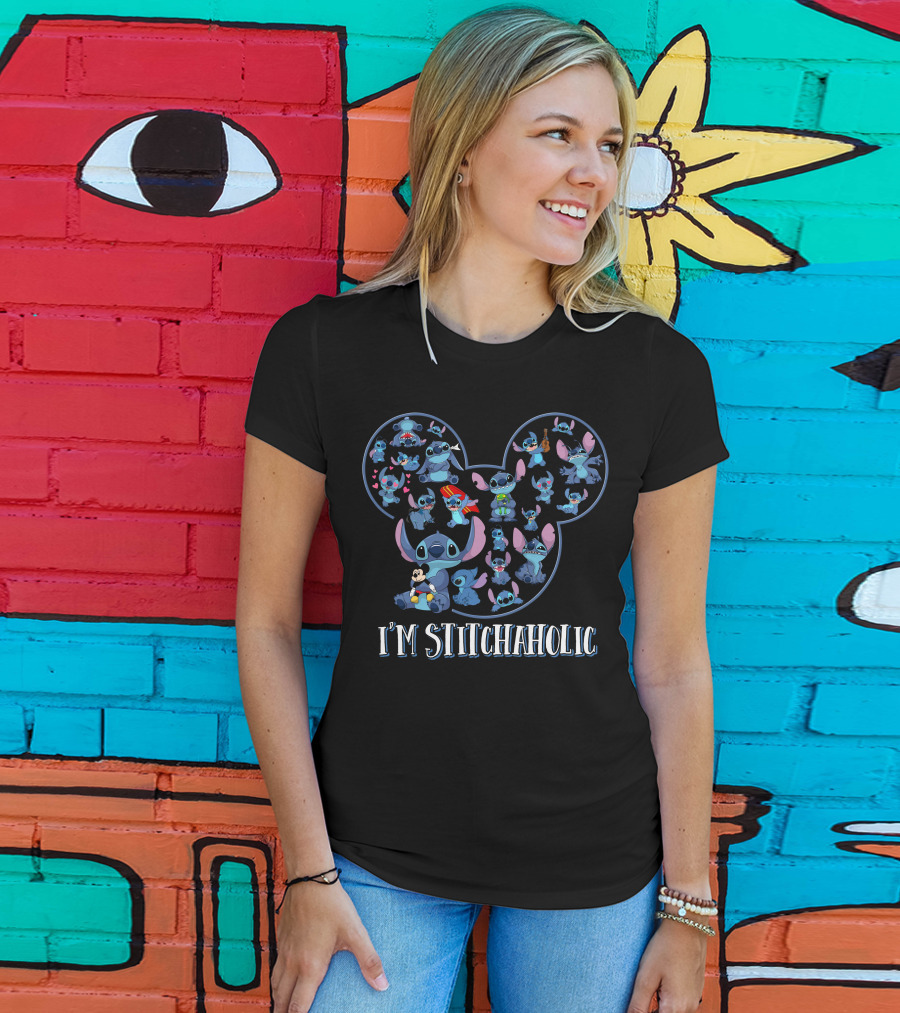 I'm Stitchaholic Mickey Mouse Head Stitch T-Shirt