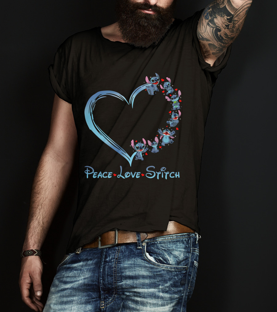 Peace Love Stitch Heart Character Adventures T-Shirt