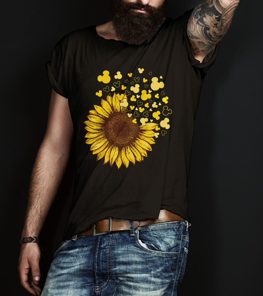 Sunflower With Mickey Mouse Icon Yellow Accents T-Shirt
