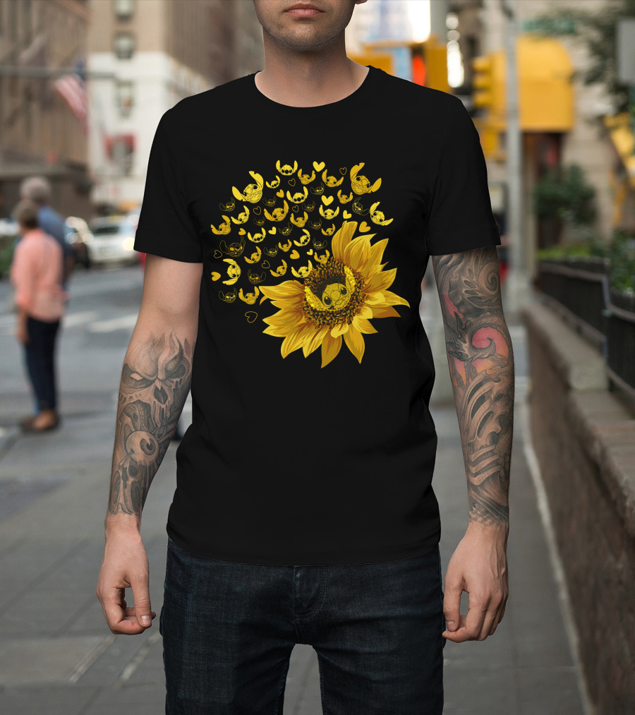 Stitch Sunflower Hearts And Smiles Burst T-Shirt