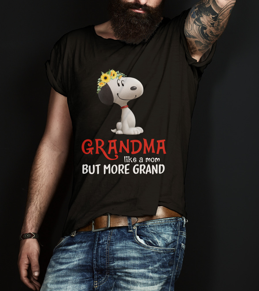 GRANDMA Like A Mom But More Grand Snoopy Sunflower Crown T-Shirt