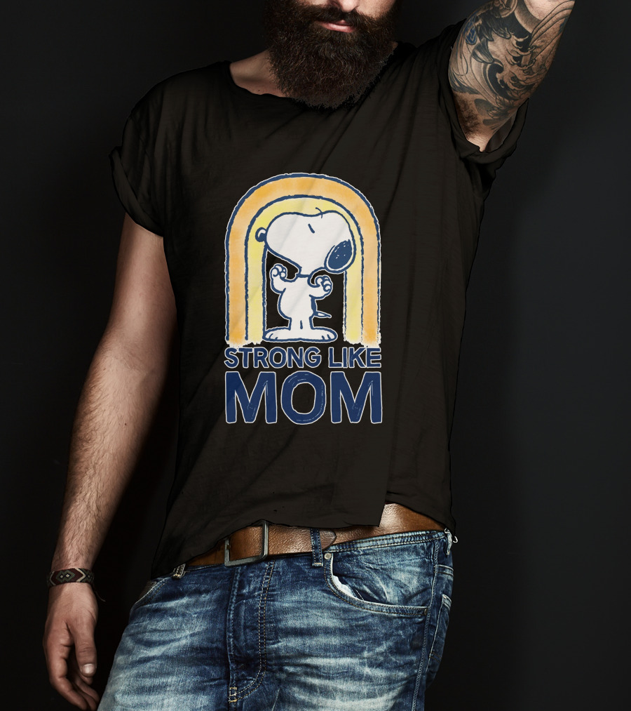 Snoopy Strong Like Mom Retro Rainbow Celebrating Motherhood T-Shirt