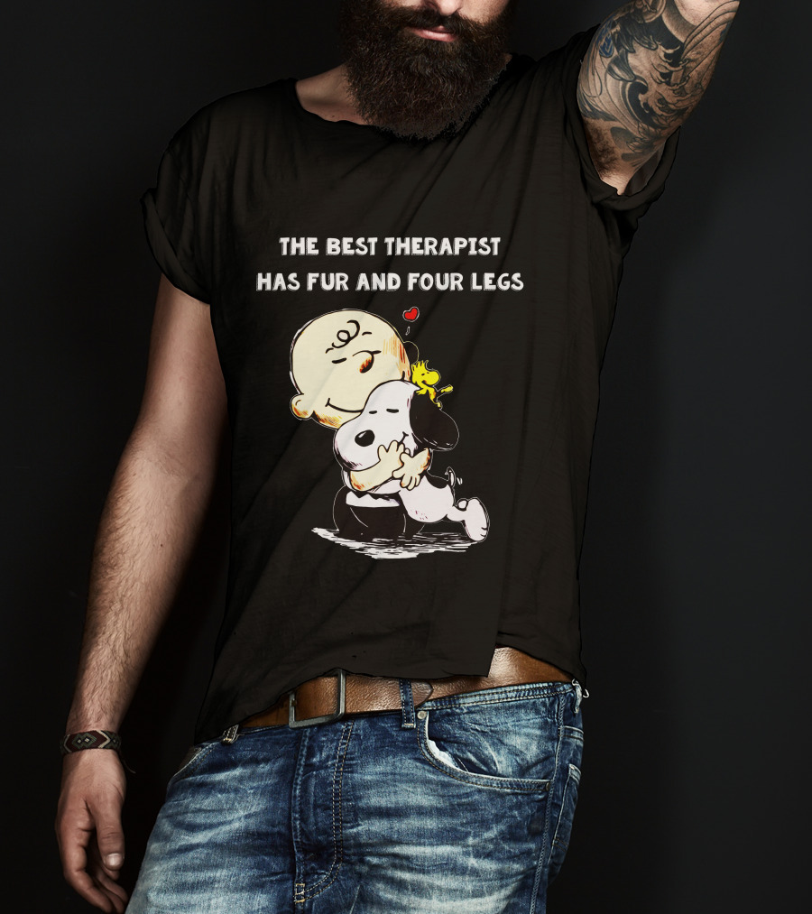 The Best Therapist Has Fur And Four Legs Charlie Brown Snoopy Woodstock Hug T-Shirt