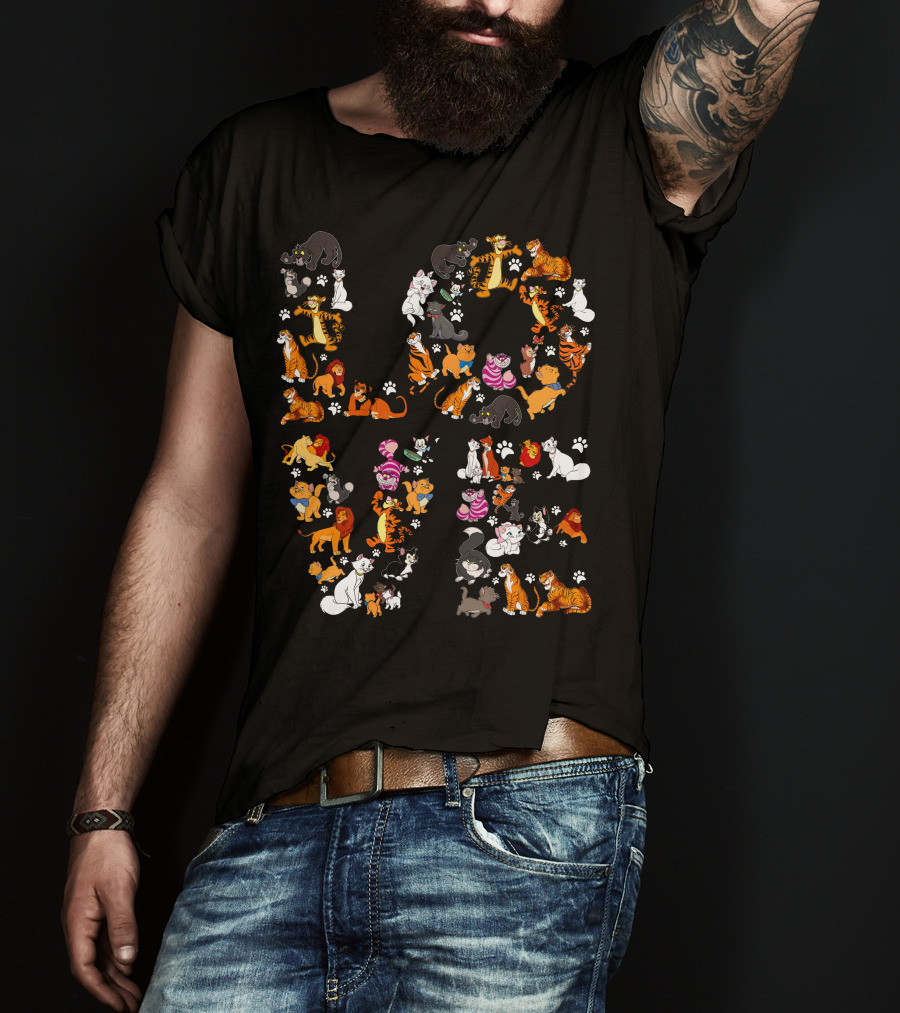 Cat Love Alphabet With Colorful Cartoon Cats And Paw Prints T-Shirt