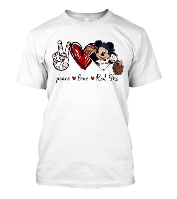 Peace Love Red Sox Mickey Baseball T-Shirt