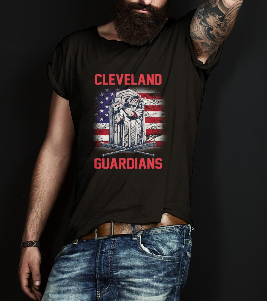Cleveland Guardians American Flag Baseball Statue T-Shirt