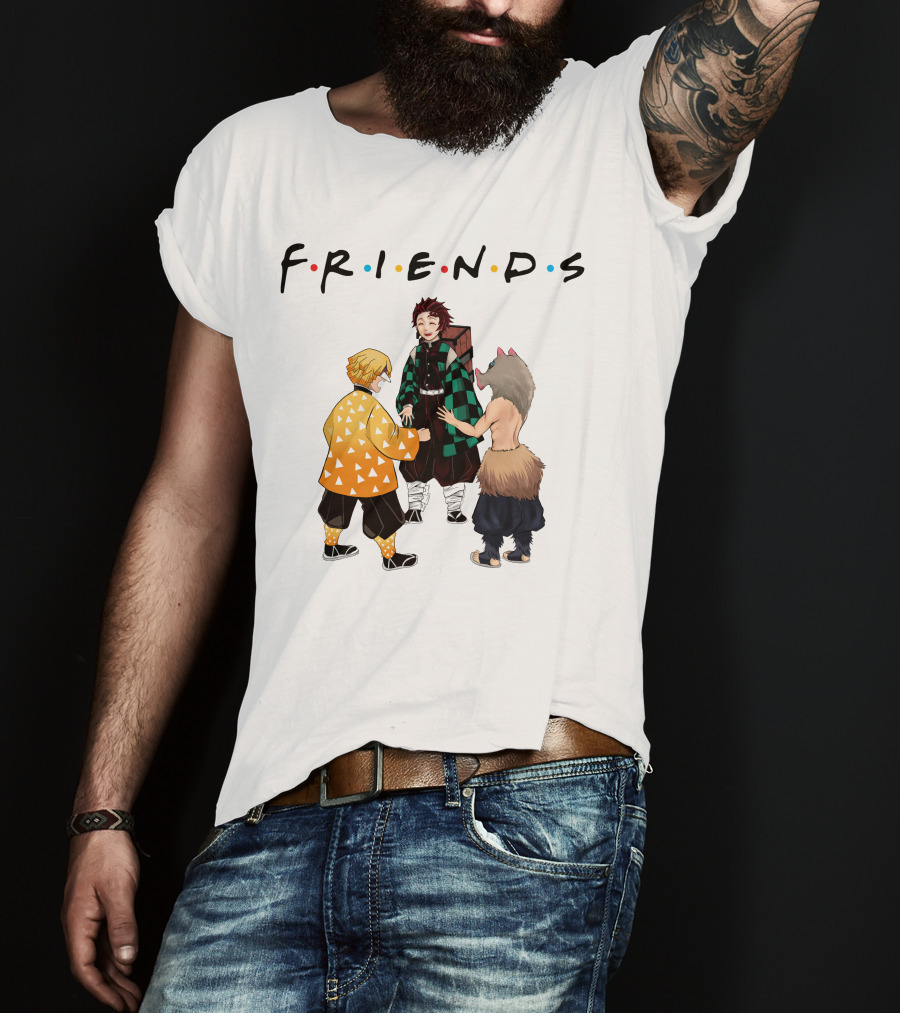 Friends Rock Paper Scissors With Anime Characters T-Shirt