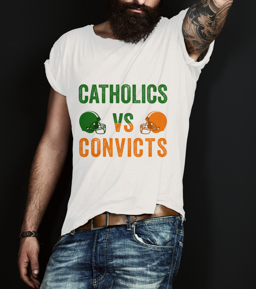 Catholics Vs. Convicts 1988 Football Helmets Rivalry T-Shirt