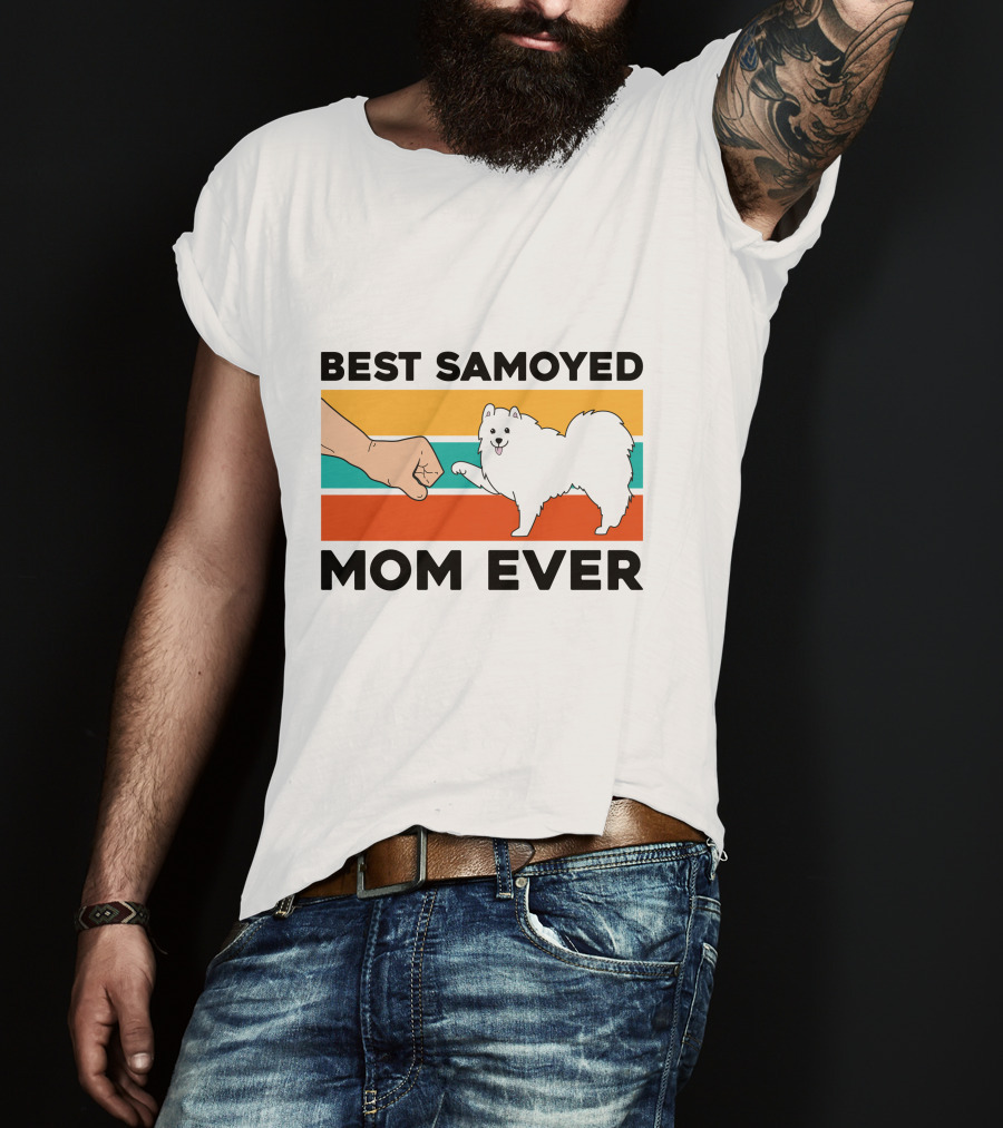 Best Samoyed Mom Ever Fist Bump Vintage Stripes T-Shirt