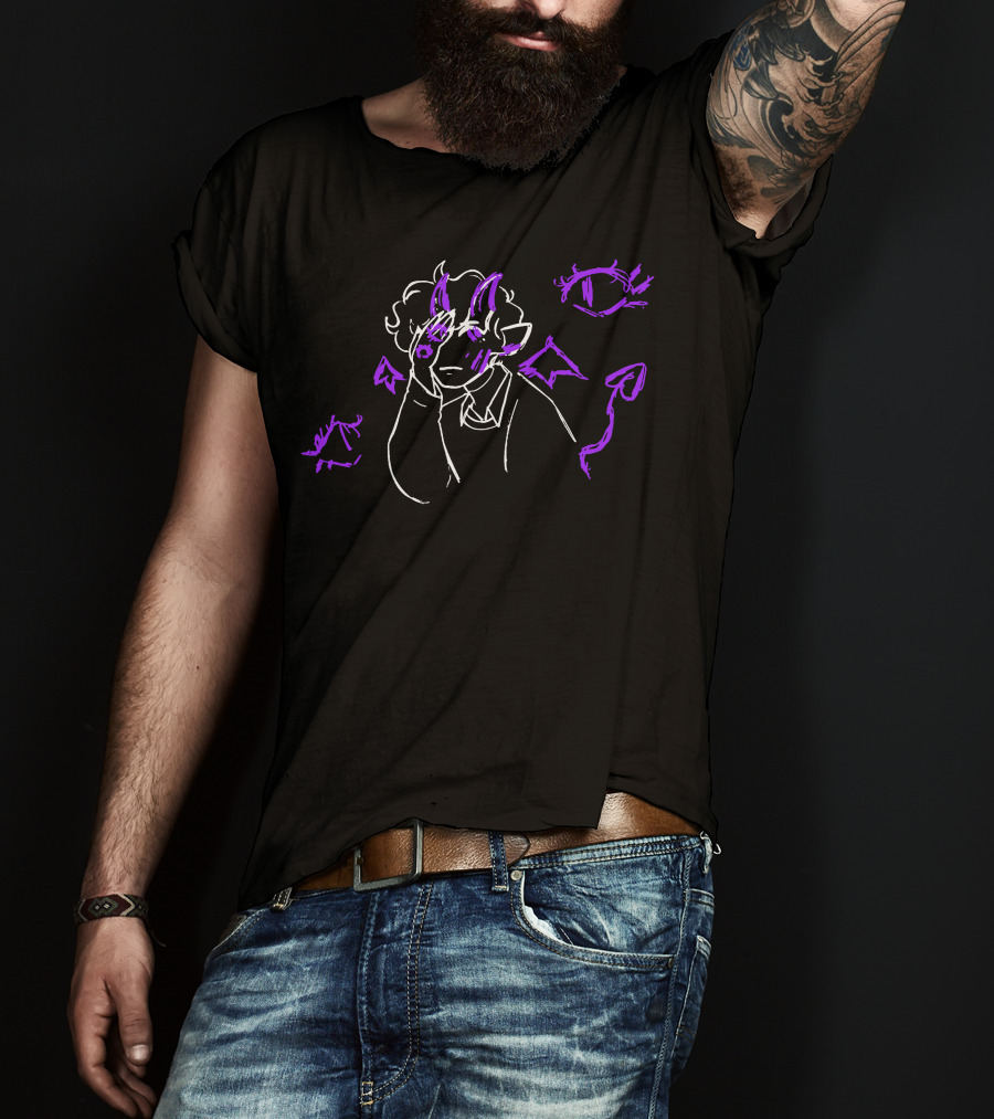 Purple Devil-Horned Character With Eyes And Symbols Sketch T-Shirt