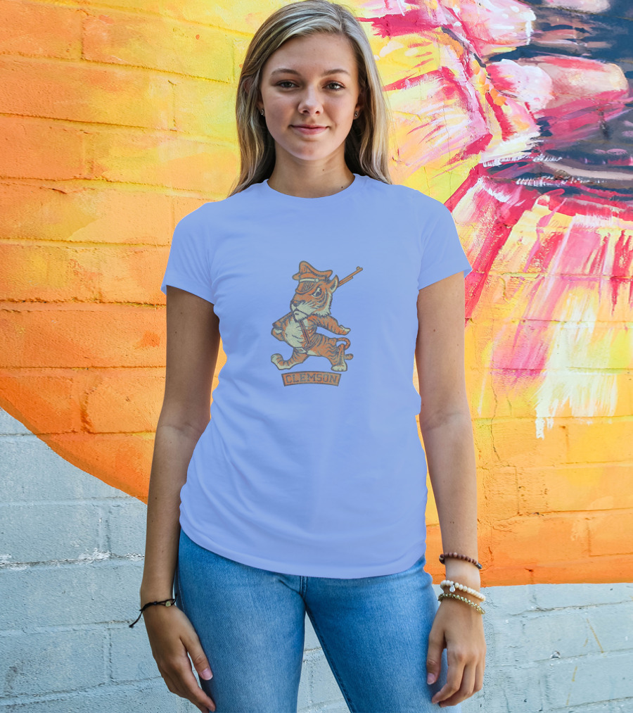 Clemson Tiger Mascot With Military Officer Hat And Rifle T-Shirt