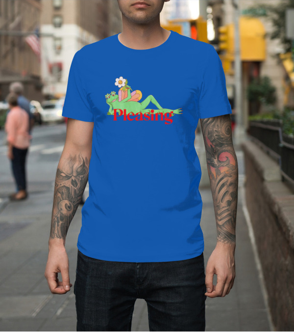 Shirt: Pleasing Frog with Flower on Sky Blue Crewneck T-Shirt Pleasing Frog with Flower on Sky Blue Crewneck T-Shirt