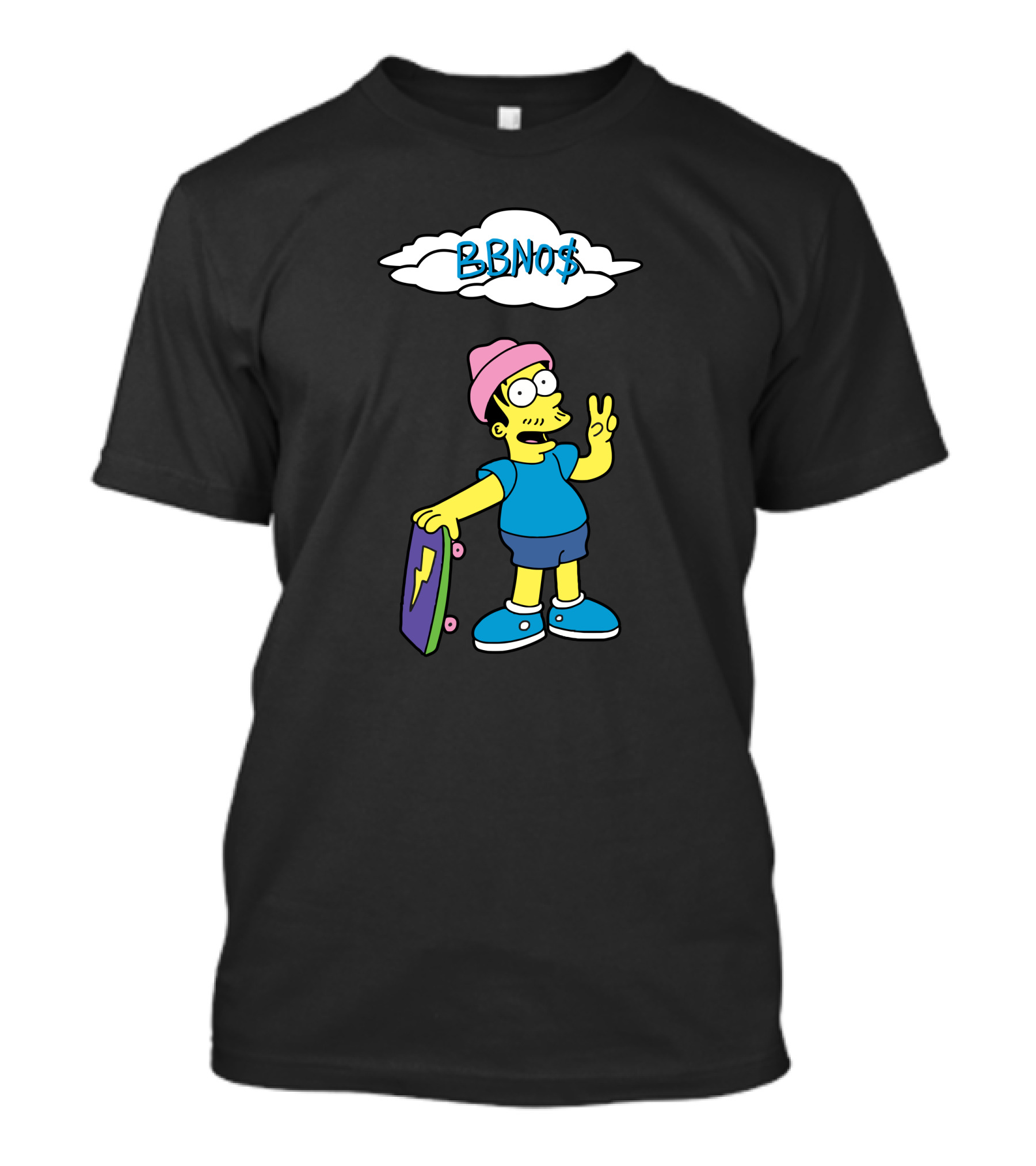 BBNO$ Cartoon Character With Skateboard And Peace Sign T-Shirt