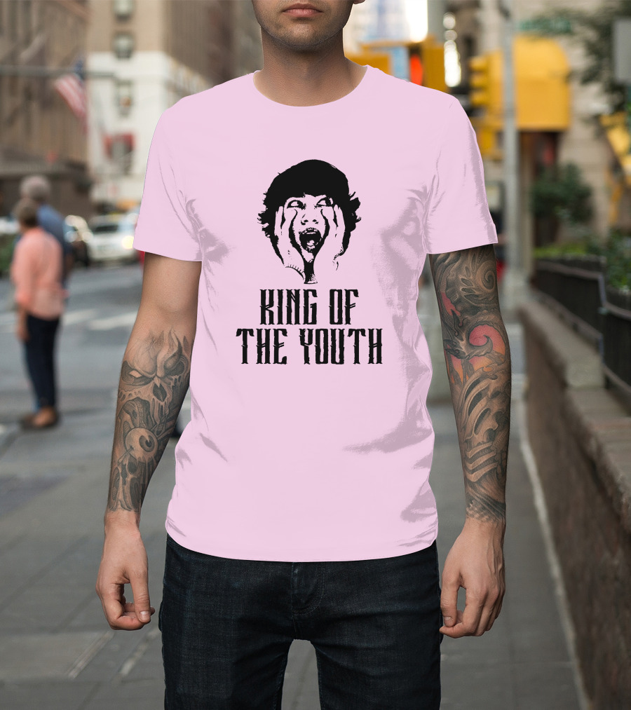 Baylen Levine Merch Store King Of The Youth Pink Graphic Featuring Shouting Face T-Shirt