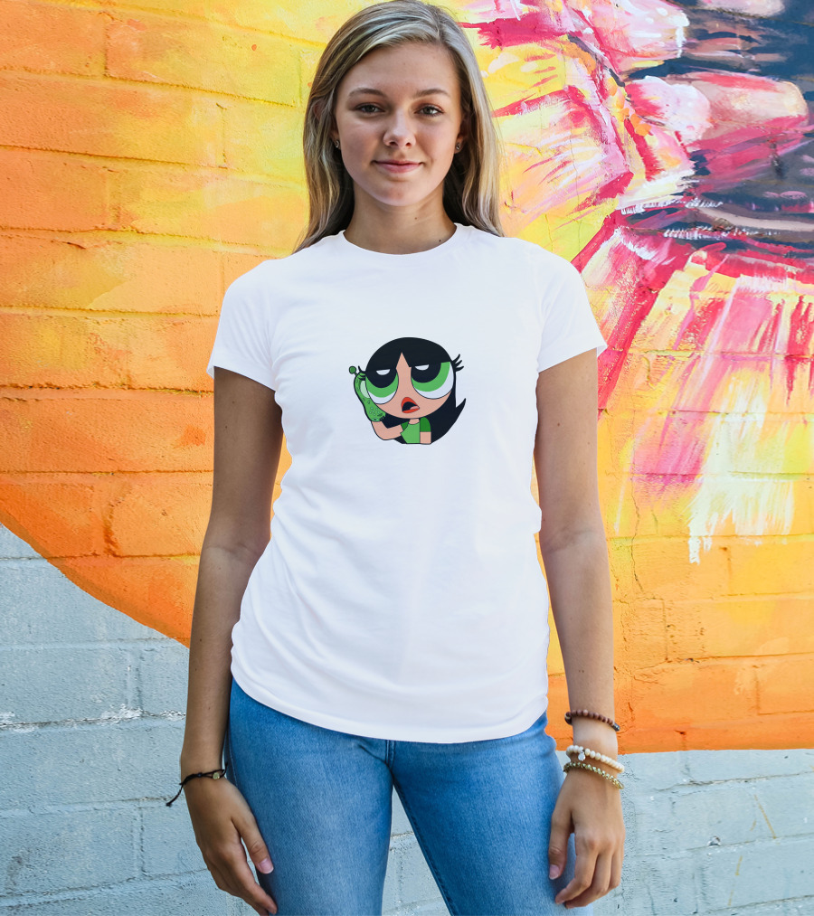 The Powerpuff Girls Buttercup Talking To Broccoli Phone Animation T-Shirt