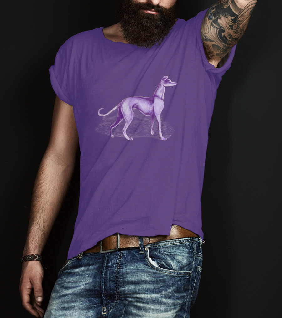 The One Purple Dog Silhouette Standing On A Purple Background T-Shirt