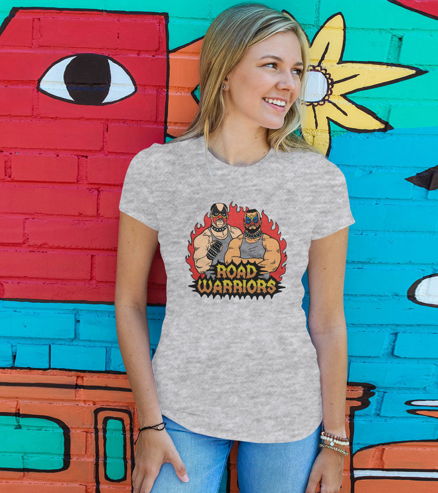 Road Warriors Homage Merch Wrestlers In Flame Background T-Shirt